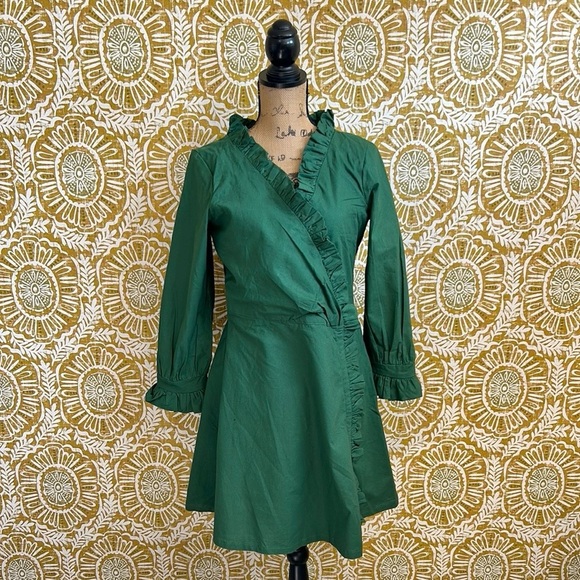 Elizabeth Wilson Designs Jillian Green Fit & Flare Wrap Dress Sz S MISSING SASH - Picture 7 of 12